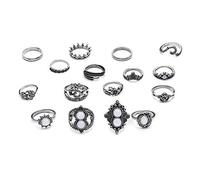 Anillos apilables con hojas de flores vintage de 16 piezas Boho Juego de anillos Midi con nudillos para dit