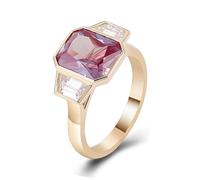 Anillos bohemios para mujer, anillos de boda geométricos con forma rectangular púrpura y rojo, piedra preciosa creada en laboratorio, O 1/2, Oro amarillo de 18 quilates, Piedra preciosa creada en