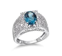 Anillos bohemios para mujer, plata de ley, anillo de compromiso de boda con topacio ovalado, M 1/2, Plata de ley 925, Topacio