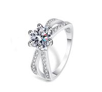 Anillos brillantes de oro blanco de 14 quilates para mujer, diamantes de laboratorio, 6 puntas con circonita cúbica, tamaño H 1/2, joyería de graduación para hermanas, L 1/2, Oro blanco, Diamante de
