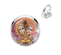 Anillos clásicos de la India con diseño de dios Brahma, Vishnu, Lord Shiva, cabujón de cristal, ajustable, chapado en plata/dorado, joyería religiosa, regalo