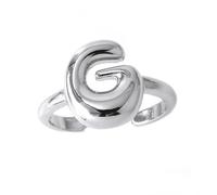 Anillos con inicial de burbujas para mujer, anillos abiertos ajustables con letras de globo, anillo de letras de globo grueso, chapado en oro de 14 quilates, alfabeto hinchado A-Z, joyería para