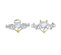 Anillos de alas de demonio de ángel para pareja, juego de anillos clásicos ajustables de ángel y piedra lunar, hipoalergénicos abiertos, anillos de compromiso, anillos de compromiso para parejas y
