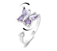 Anillos de amatista y mariposa para ansiedad para mujeres y niñas, circonita cúbica morada, giran libremente, inspiraciones giratorias, alivio del estrés, anillo de dedo apilable, anillo de eternidad