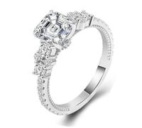 Anillos de amistad, anillo de compromiso, cuadrado con moissanita, mejor amiga, regalos, Oro blanco de 14 quilates, Moissanita