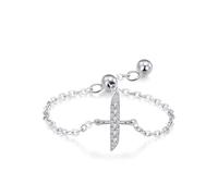 Anillos de amistad para mujer, anillo de eternidad para mujer, cadena ajustable, diseño del alfabeto árabe con moissanita redonda, oro blanco de 14 quilates, talla 1/2