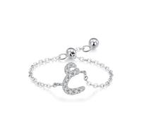 Anillos de amistad para mujer, anillo de promesa para mí mismo, cadena ajustable, diseño del alfabeto árabe con moissanita redonda, V 1/2, Platino, Moissanita
