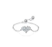 Anillos de amistad para mujer, anillo de propuesta de matrimonio, cadena ajustable en diseño de corazón, con gota de agua de 0,25 quilates, moissanita, oro blanco y platino, talla 56 (17,8)