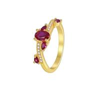 Anillos de amor para mujer, anillos de compromiso elegantes con forma ovalada de color rojo rosa, rubí y oro amarillo creado en laboratorio, H 1/2, Oro amarillo de 9 quilates, Rubí creado en