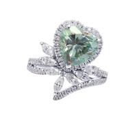 Anillos de aniversario para mujer, anillos de oro blanco con corazón de flores y piedras preciosas, regalos de cumpleaños para mujer, O 1/2, Oro blanco de 14 quilates, Gema