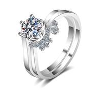 Anillos de aniversario para mujer, delicado anillo de boda de oro blanco de seis puntas con corazón y corona con diamante blanco de 0,8 quilates cultivado en laboratorio, J 1/2, Oro blanco de 18