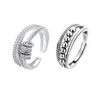 Anillos de ansiedad para el día de San Valentín para mujer, 2 anillos giratorios con cuentas para aliviar el estrés, anillo de joyería para regalo