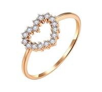 Anillos de banda para mujer, juego de anillos de novia para mujer, elegante corazón hueco con diamante redondo de 0,19 quilates, oro blanco de 9 K, 14 y 18 quilates, K 1/2, Oro rosa de 9 quilates