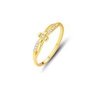 Anillos de bisutería, anillos de la amistad para novias, flores con líneas entrelazadas y diamantes redondos, oro amarillo de 9 quilates, talla 50 (15,9)