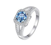 Anillos de boda de moissanita de 1 quilate de corte redondo, color D VVS1, anillos de diamantes de plata de ley 925, anillos de compromiso de moissanita azul/verde/rosa for mujeres con certificado(Blu