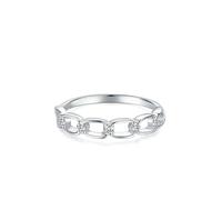 Anillos de boda dorados, anillos de mejor amiga para mujer, cadena hueca con moissanita, joyería delicada, L 1/2, Oro blanco de 18 quilates, Moissanita