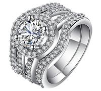Anillos de boda modernos, anillos para mujer, bisutería de moda, juego de 3 unidades, chapado en oro blanco, inserto circular con cuatro dientes, para cóctel, fiesta, elegante regalo, 20, Zirconia