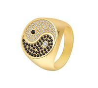 Anillos de boda para hombre, acero inoxidable, 20 mm de ancho, con circonita cúbica, patrón Yin Yang, Sin piedras preciosas