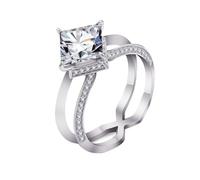 Anillos de boda para mujer, anillo de oro de 9 quilates, moissanita de 9 quilates, doble banda con moissanita cuadrada, tamaño H 1/2, moda para tía, joyería de graduación, L 1/2, Oro blanco