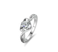 Anillos de boda para mujer, anillo de propuesta de matrimonio con diamante redondo de 1 quilate de fabricación de laboratorio, plata de 18 K, oro blanco, talla 53 (16,9)