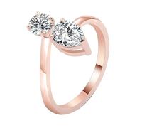 Anillos de boda para mujer, anillos de mamá pulidos con moissanita redonda de 0,4 quilates y oro rosa de 0,8 quilates en forma de pera, T 1/2, Oro rosa de 14 quilates, Moissanita