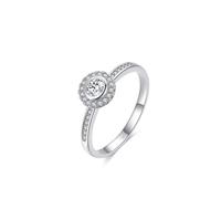 Anillos de boda para mujer, anillos de mejor amiga para mujer, diseño clásico de flores de halo con diamante redondo de laboratorio de 0,5 quilates y moissanita, T 1/2, Oro blanco de 14 quilates