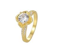 Anillos de boda para mujer, anillos de promesa para mujer, diseño de flor con forma redonda, moissanita, oro amarillo, Q 1/2, Oro amarillo de 14 quilates, Moissanita
