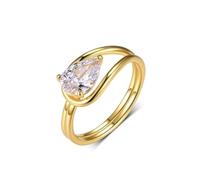 Anillos de boda para mujer, diseño vintage, gotitas con moissanita de 1,5 quilates, oro amarillo de 14 quilates, talla 65 (20,7)