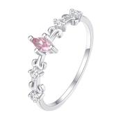 Anillos de boda para novia, anillos de amor para mujer, diseño de hoja vintage con forma de marquesa, zafiro rosa, oro blanco, H 1/2, Oro blanco de 9 quilates, Zafiro rosa