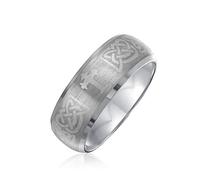 Anillos de boda personalizados unisex para parejas, anillos de banda ancha de titanio con grabado de nudo celta irlandés vikingo celta infinito, cruz maltesa, para hombres y mujeres, tono plateado
