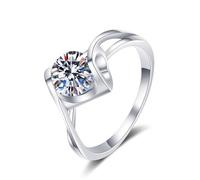 Anillos de boda vintage, anillo de compromiso para mujer, oro blanco con corazón de 1 quilate, corte redondo, diamante cultivado en laboratorio, 53 (16.9), Oro blanco de 18 quilates (750), Diamante