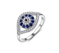 Anillos de circonita cúbica turca azul para mujeres y niñas, banda de declaración chapada en plata de ley, dedo apilable, cola media, elegante, brillante, delicada, Metal, Zirconia cúbica