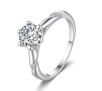 Anillos de compromiso, anillo de promesa para mí mismo, 6 puntas redondas con moissanita de 0,5 quilates, plata de 9 quilates, oro blanco de 9 quilates, talla L 1/2