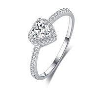Anillos de compromiso, anillo de promesa único con forma de corazón de 0,45 quilates, moissanita redonda, oro blanco/platino 950, S 1/2, Oro blanco de 18 quilates, Moissanita