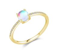 Anillos de compromiso, anillo rosado delicado con multicolor, talla redonda, piedra lunar, oro amarillo, Oro amarillo 9 quilates, Piedra lunar