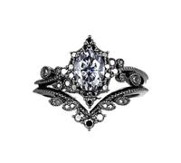 Anillos de compromiso de granate para mujer, anillos de rodio negro para mujer, anillo de boda Art Deco de granate rojo, anillos de granate, anillos solitarios para mujer, anillo de cumpleaños, anillo