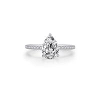 Anillos de compromiso de plata, anillo de compromiso para mujer, anillo de eternidad con lágrima, solitario de plata de ley, R 1/2, Plata de ley, Circonia cúbica