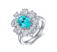Anillos de Compromiso Mujer Anillos de Oro Blanco 9K Mujer Turmalina de Laboratorio Ovalada de 2,6 CT con Diseño Floral de Lujo Y Moissanita Redonda en Forma de Gota de Agua. Talla 6,75 Graduación
