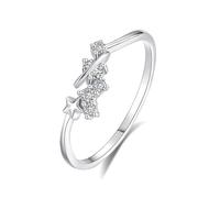 Anillos de compromiso para ella, juego de anillos de boda de diamante con diseño de Saturno y estrella con forma redonda de diamante oro blanco/platino 950, R 1/2, Oro blanco de 14 quilates, Diamante