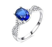 Anillos de compromiso para mujer, anillos de plata de ley con forma de X elegantes y circonitas cúbicas ovaladas azules