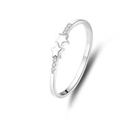 Anillos de compromiso para mujer, anillos para mujer, estrella de amor con diamante redondo, oro blanco y platino 950, H 1/2, Oro blanco de 9 quilates, Diamante