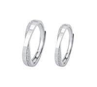 Anillos de compromiso para parejas, anillos a juego para él y ella, plata de ley 999, diseño de líneas cruzadas, regalo de cumpleaños, día de San Valentín, Adjustable, No es una piedra preciosa