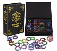 Anillos de condición DND mejorados, 96 marcadores de efecto de estado con impresión a color en 24 condiciones y hechizos, y con caja de almacenamiento de libros mágicos, regalo ideal para DM o jugador