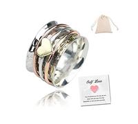 Anillos de corazón de moda giratorios para aliviar la ansiedad, diseño de corazón, anillos giratorios de amor, regalos de cumpleaños para mujeres, 6, Acero inoxidable, Sin gemas.