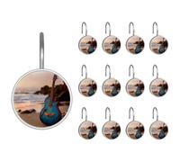 Anillos de cortina de ducha, ganchos de acero inoxidable de resina de vidrio, cortina de ducha, guitarra puesta de sol en el mar (2) ganchos para barra de cortina para baño, dormitorio, decoración de