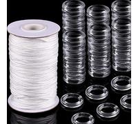 Anillos de Cortina Romanos,RoadLoo100 Piezas Claros Anillo Romano Ciego Forma de OAnillos 8-13 mm Plástico Transparente y 50m1,8 mm Ciegode Cordón Sombra Elevación Trenzada Blanca para Persianas