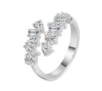 Anillos de declaración para mujer, anillo para novia, banda abierta con gota de agua, rectangular, redonda, moissanita, P 1/2, Oro blanco de 18 quilates, Moissanita