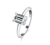 Anillos de dedo medio para mujer, anillos de mejor amiga para mujer con moissanita rectangular de 1 quilate, M 1/2, Oro blanco de 18 quilates, Moissanita
