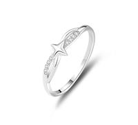 Anillos de dedo para mujer, anillo de promesa para mujer, estrella de cuerda con diamante redondo, oro blanco y platino 950, R 1/2, Oro blanco de 18 quilates, Diamante