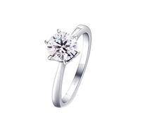 Anillos de diamante creados en laboratorio, bonitos anillos con 6 garras solitario con diamante blanco creado en forma redonda, S 1/2, Oro blanco de 18 quilates, Diamante sintético